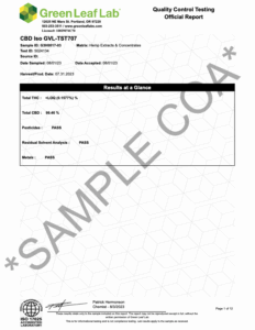 Page 1 of GVB Biopharma's CBD Isolate COA